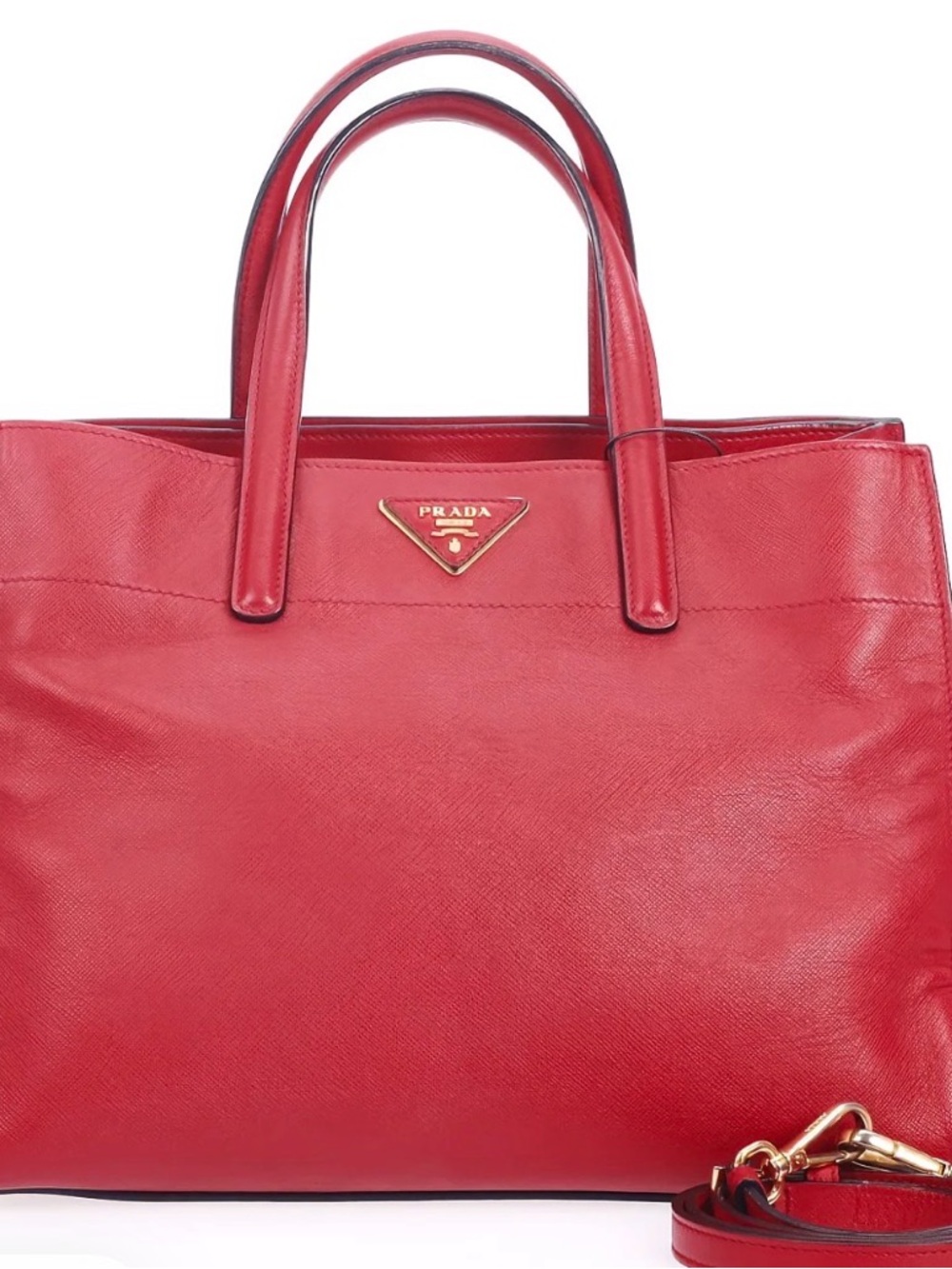 Prada Red Leather Top-Handle Tote with Gold Logo